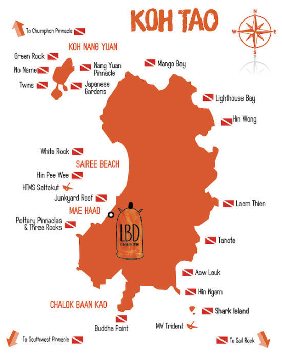 Koh Tao Dive Sites map