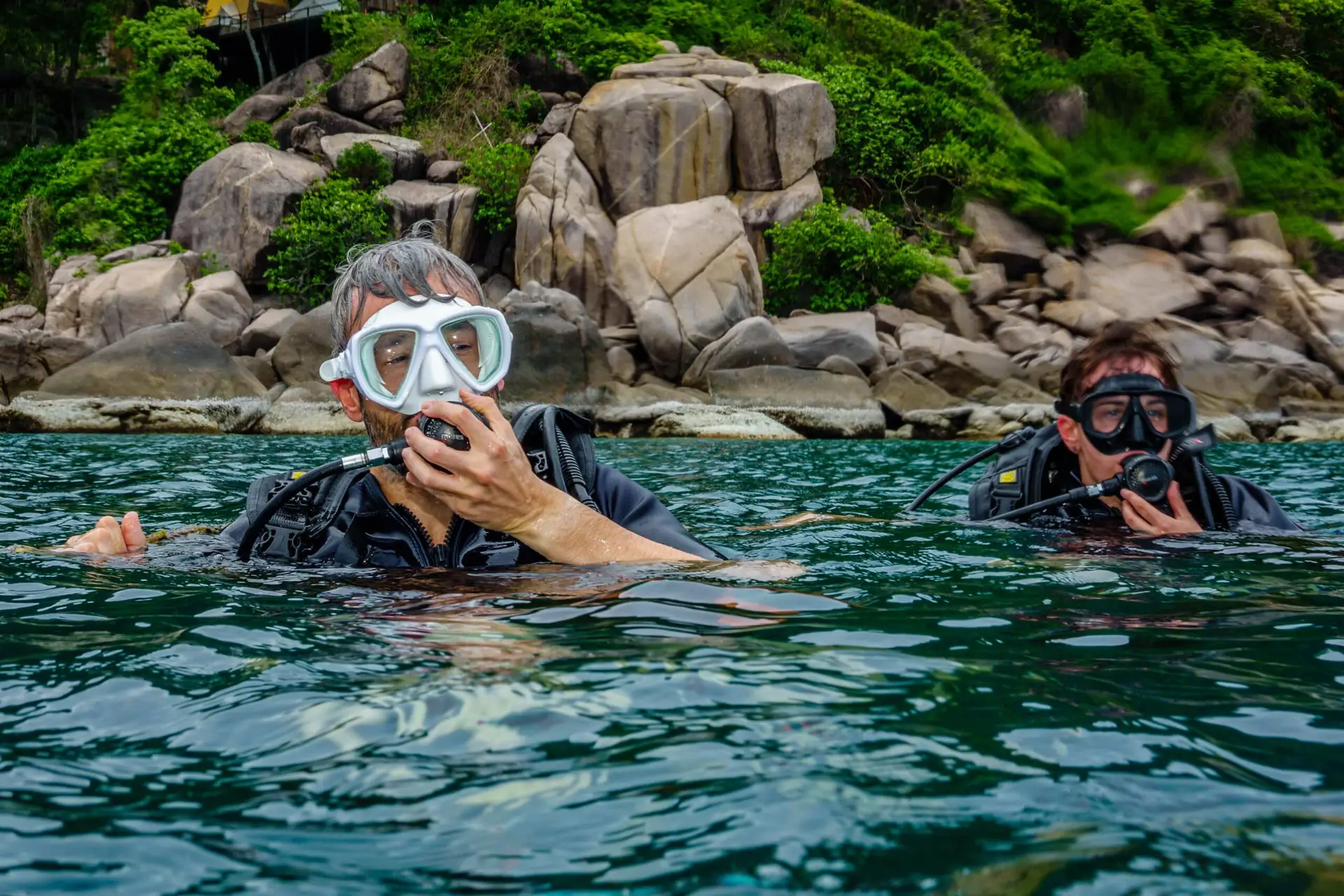 Scuba Students taking instruction in Koh Tao Ocean