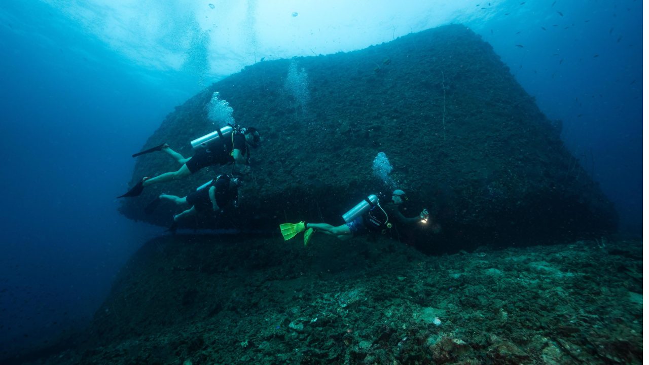Diver practicing breathing techniques and building confidence