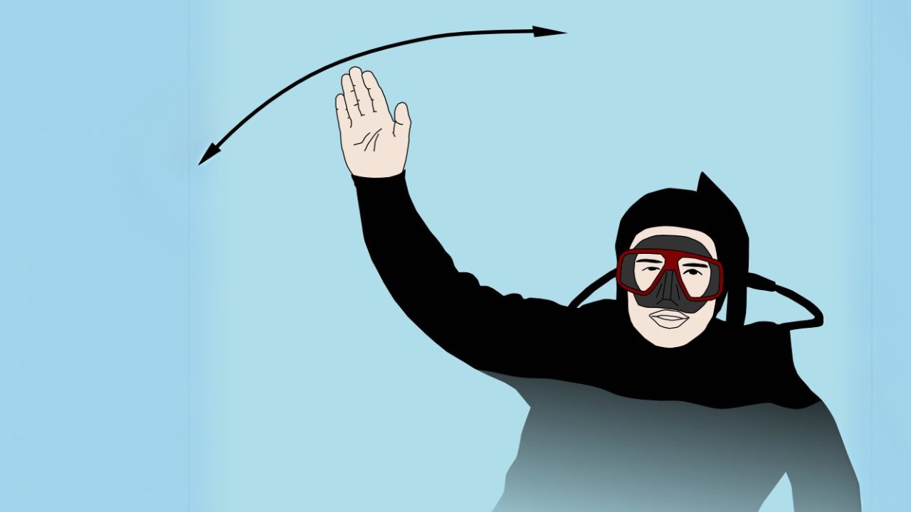 Diver making help signal underwater