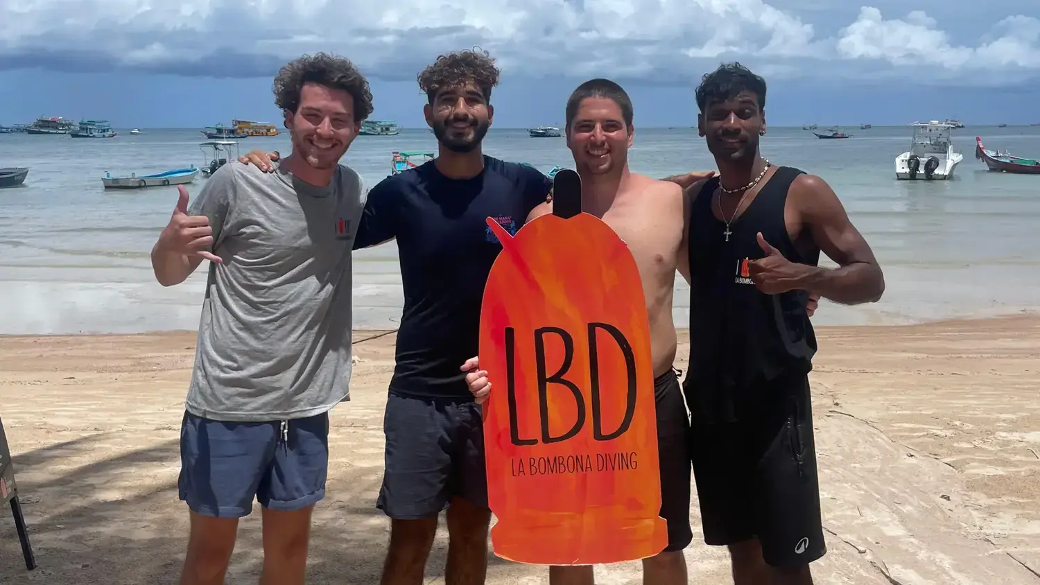 Divers posing in Koh Tao, Thailand