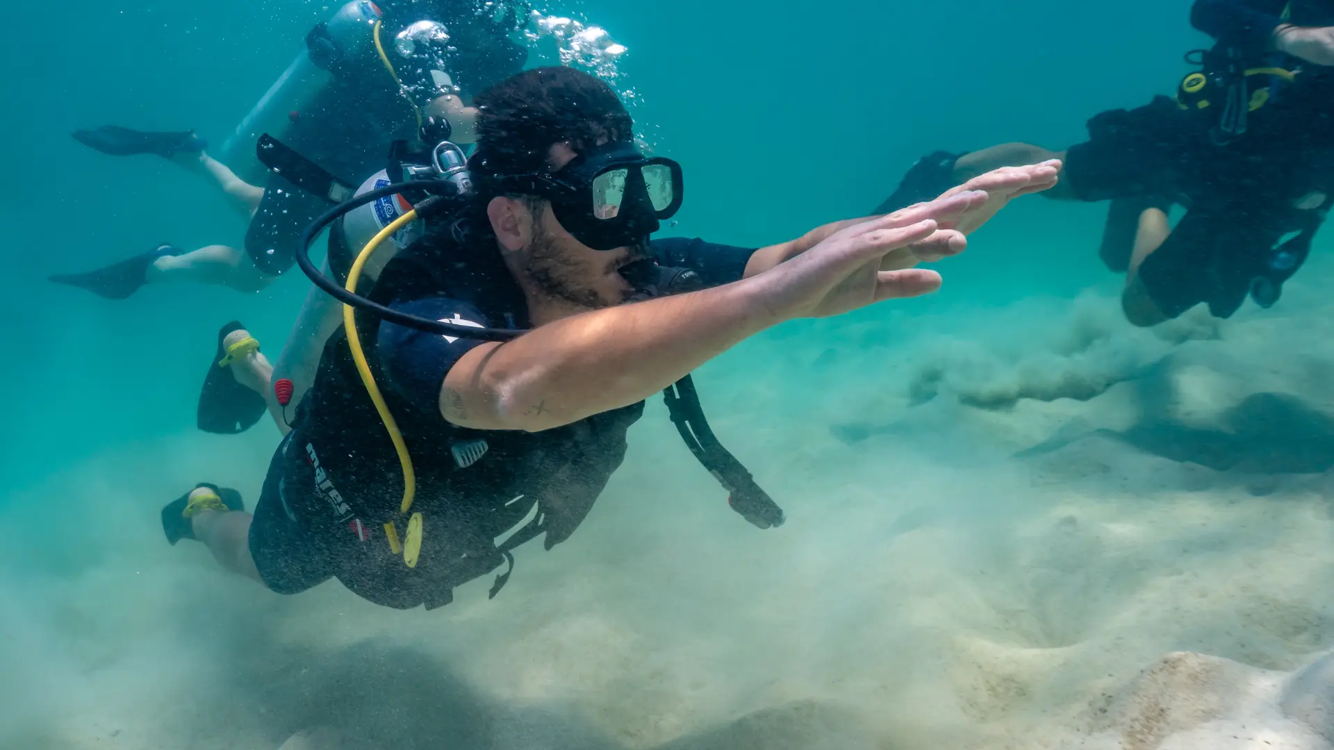 Beginners mastering diving