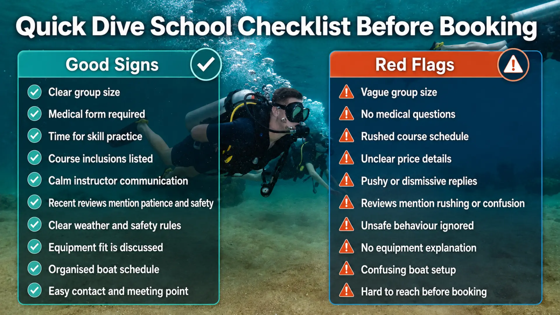 Dive School Checklist Before Booking