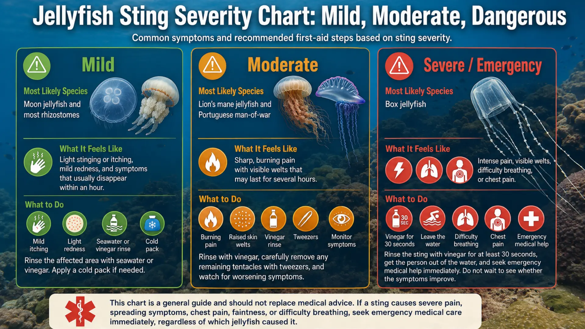 Jellyfish Sting Severity Chart: Mild, Moderate, Dangerous